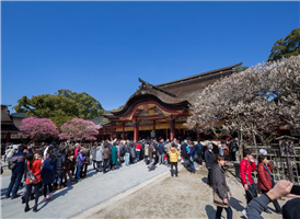다자이후텐만구는 일본 텐만구(天滿宮)의 총본산지로, 학문의 신으로 유명한 스가와라노 미치자네(菅原道眞)를 모신 곳이기도 하다. 메이지 시대에 다자이후진자(大宰府神社)가 되었으며, 현재는 다자이후텐만구로 불리고 있다. 수천그루의 매화나무가 아름다운 이곳은 일본에서 유명한 학문의 신을 모시고 있는 신사로, 일본의 중요 문화재 중 하나. 학문의 신을 모시고 있는 신사답게 입시철이면 합격 기원부적을 사기위해 일본 전역에서 수만명의 인파가 몰려든다는데 만지면 공부를 잘하게 된다는 소 모양의 동상은 이미 많은 이의 손을 거쳐 반질반질 윤이 난다. 