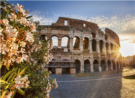로마의 상징적인 명소인 콜로세움은 베네치아 광장에 있는 포리 임페리알리 거리에서 1Km정도 거리가 다하는 곳에 있다. 이 것은 베스파시아누스 황제의 명령으로 72년에 시작해 80년에 완성된 원형 경기장이다. 정식 명칭은 플라비우스 원형극장이며 이 곳의 명칭은 두가지 설이 있는데 하나는 근처에 네로 황제가 세운 높이 30m의 거대한 금도금 상인 클로소(Colossus)가 있었기 때문이라는 설과 다른 하나는 거대한 건물(콜로사레)이라는 뜻이다.



이것은 고대 로마 시대 유적으로는 가장 규모가 크고 로마를 상징하는 원형극장으로 직경의 긴 쪽은 188m, 짧은 쪽은 156m, 둘레는 527m의 타원형이고, 외벽은 높이 48m로 4층이고 1층은 도리아식, 2층은 이오니아식, 3층은 코린트식의 기둥으로 장식되어 있다. 이 곳에는 5∼8만명을 수용할 수 있는 계단식 관람석이 방사상으로 설치되어 있다. 콜로세오는 지진으로 피해를 입기도 하고, 중세에는 교회나 큰 건물을 짓기 위한 채석장으로 변해 외벽의 절반 이상이 없어지는 등 몹시 훼손되었는데 18세기에 교황의 명으로 그리스도 교도의 수난의 현장으로 수복되어 현재의 모습으로 되었다.



이 경기장은 로마시대 가장 위대하고 웅장한 사적으로 손꼽을 수 있는 곳으로 검투사들의 격투시험장으로 또한 맹수들의 사냥 시합장으로 사용되었다. 로마 제정기 때에는 로마 시민의 오락시설로서, 장내에 물을 채워 넣고 전투를 하는 모의 해전, 생명을 내건 검투사들의 싸움인 검투사의 격투, 맹수와 인간과의 사투와 맹수들끼리의 싸움 등이 시행되어 지는 처참하고 잔혹한 게임이 벌어지곤 했다고 한다. 그 후 300년 이상이나 처참한 사투가 되풀이되다가 405년 오노리우스 황제가 격투기를 폐지함으로써 피비린내 나는 역사가 막을 내렸다. 현재는 통로와 방의 칸막이가 노출되어 있다.