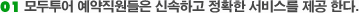 1.모두투어 예약직원들은 신속하고 정확한 서비스를 제공 한다.